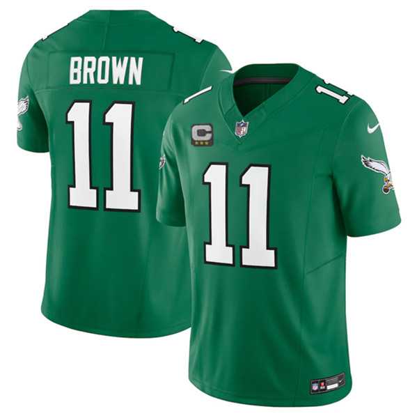 Youth Philadelphia Eagles #11 A. J. Brown Green 2023 F.U.S.E. With C Patch Stitched Football Jersey Dzhi